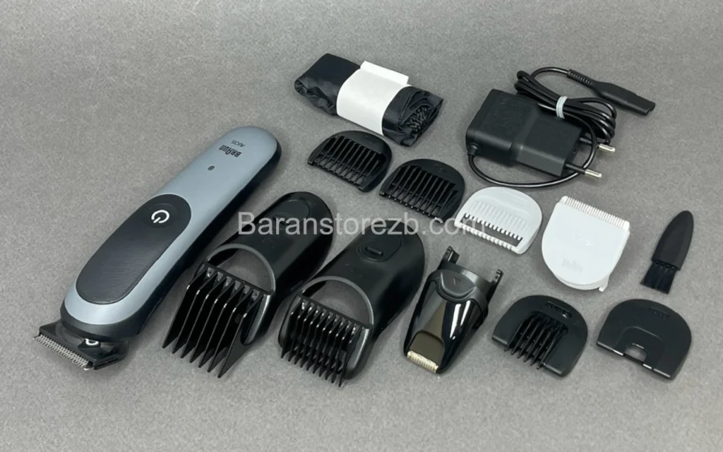عکس از ماشین اصلاح براون AIO5560 با همه لوازم همراه آن